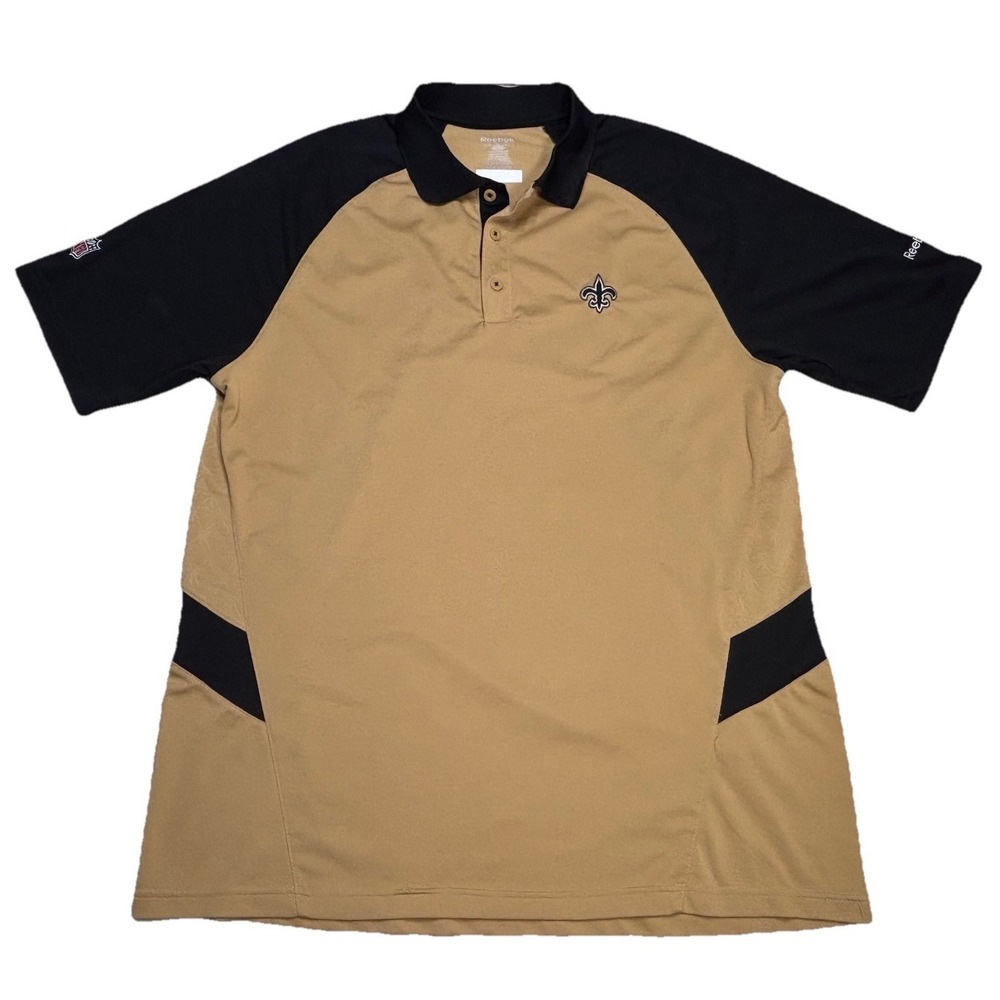 Vintage Y2K Reebok New Orleans Saints Polo Shirt XL Gold Black PlayDry NFL